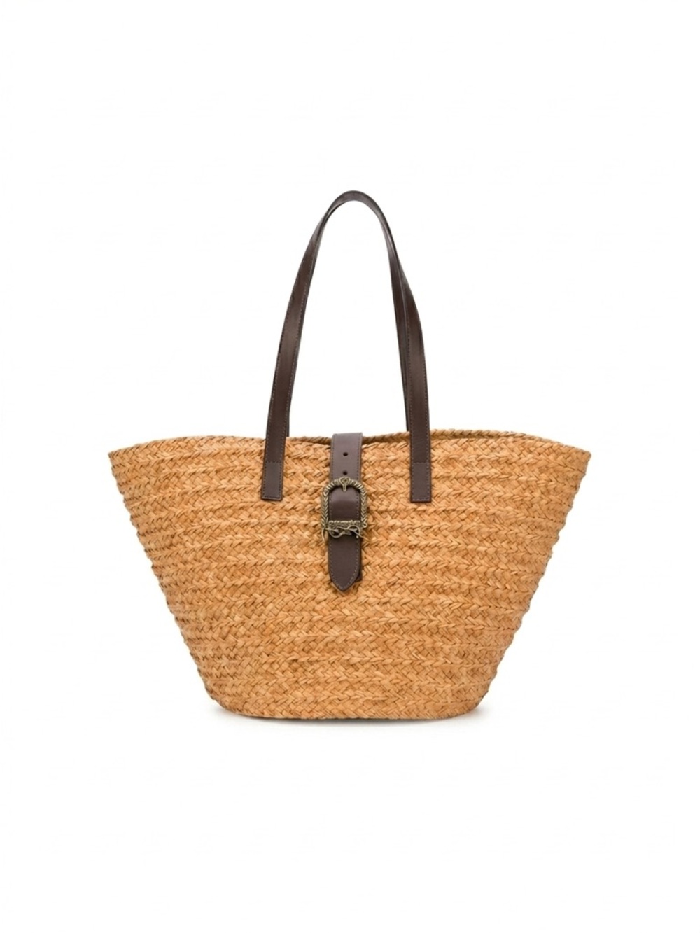 Brand new Yves Saint Laurent Medium Raffia Celtic Buckle Panier Bag in Brown